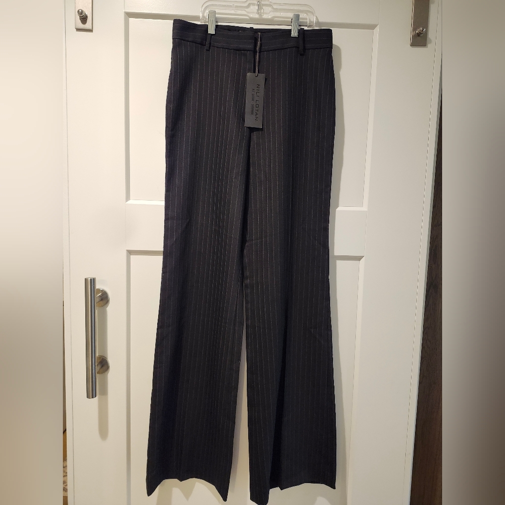 Nili Lotan Navy Pinstripe Wide Leg Pants - Picture 2 of 7
